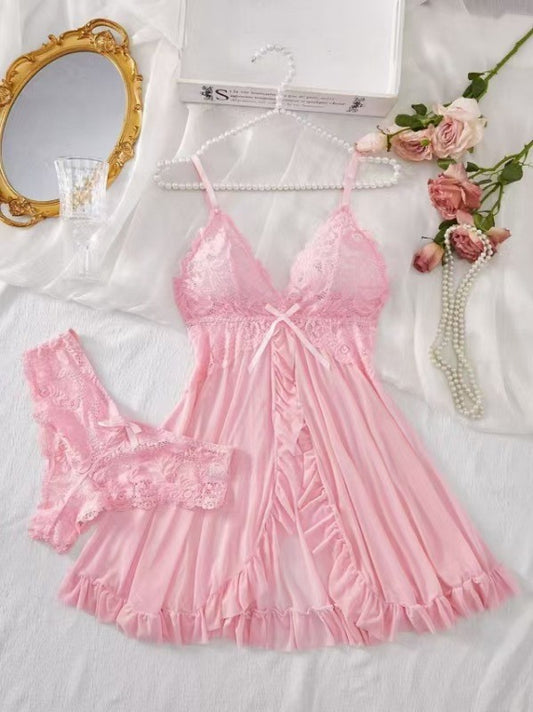 Conjunto de Camisola de Encaje con Escote en V | Pijama Sexy en Múltiples Colores