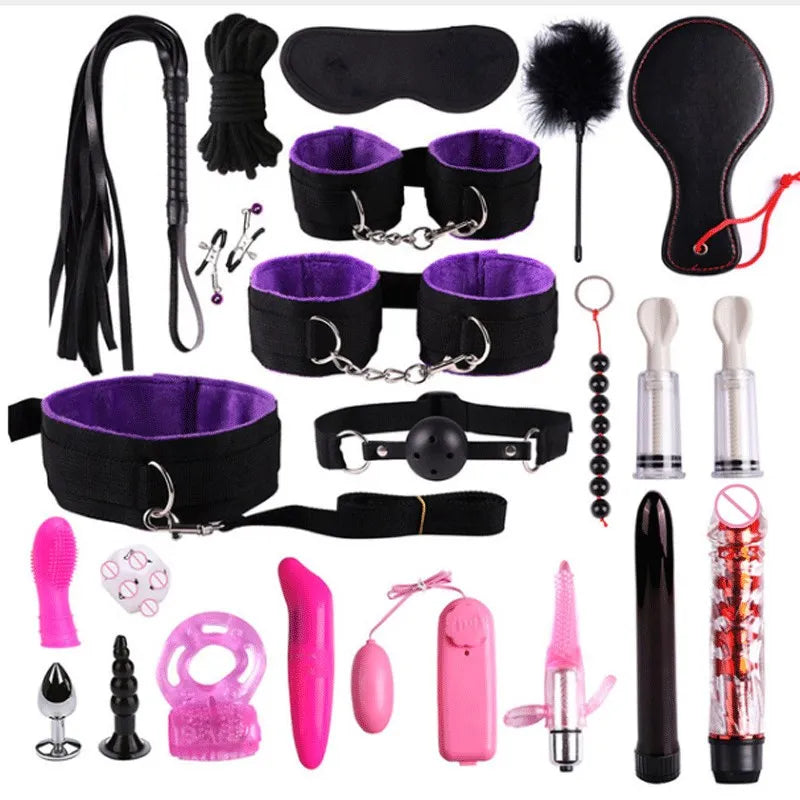 Set Bondage BDSM 23 Piezas | Esposas, Fusta, Plug Anal y Vibrador para Parejas
