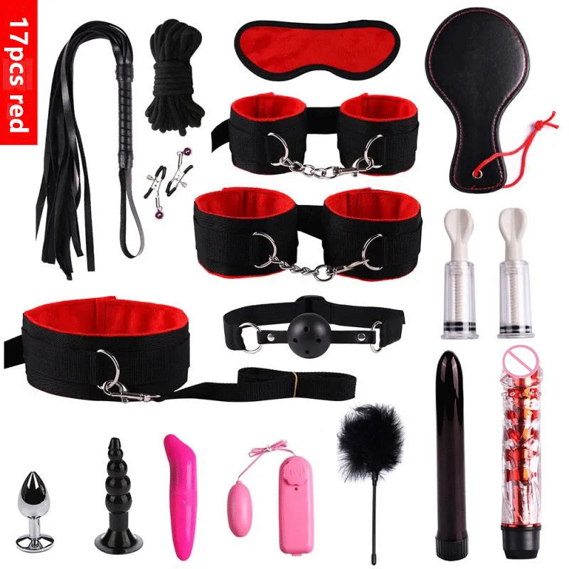 Set Bondage BDSM 23 Piezas | Esposas, Fusta, Plug Anal y Vibrador para Parejas
