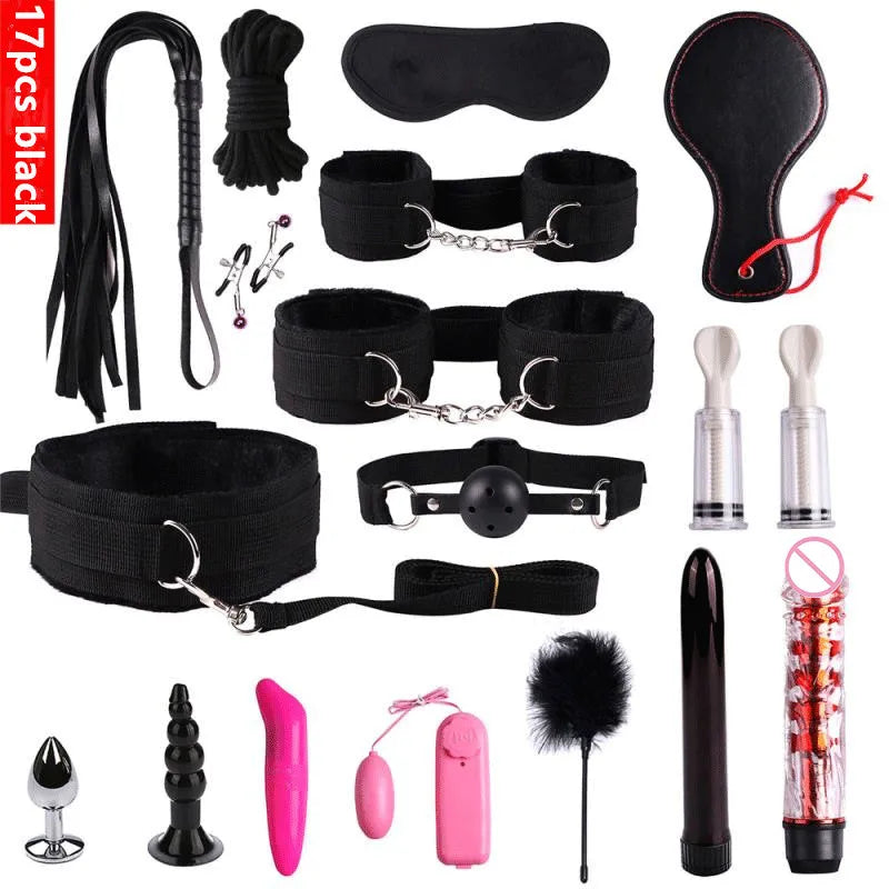 Set Bondage BDSM 23 Piezas | Esposas, Fusta, Plug Anal y Vibrador para Parejas