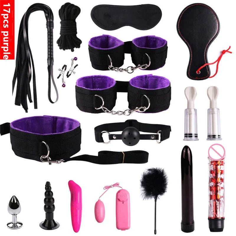 Set Bondage BDSM 23 Piezas | Esposas, Fusta, Plug Anal y Vibrador para Parejas